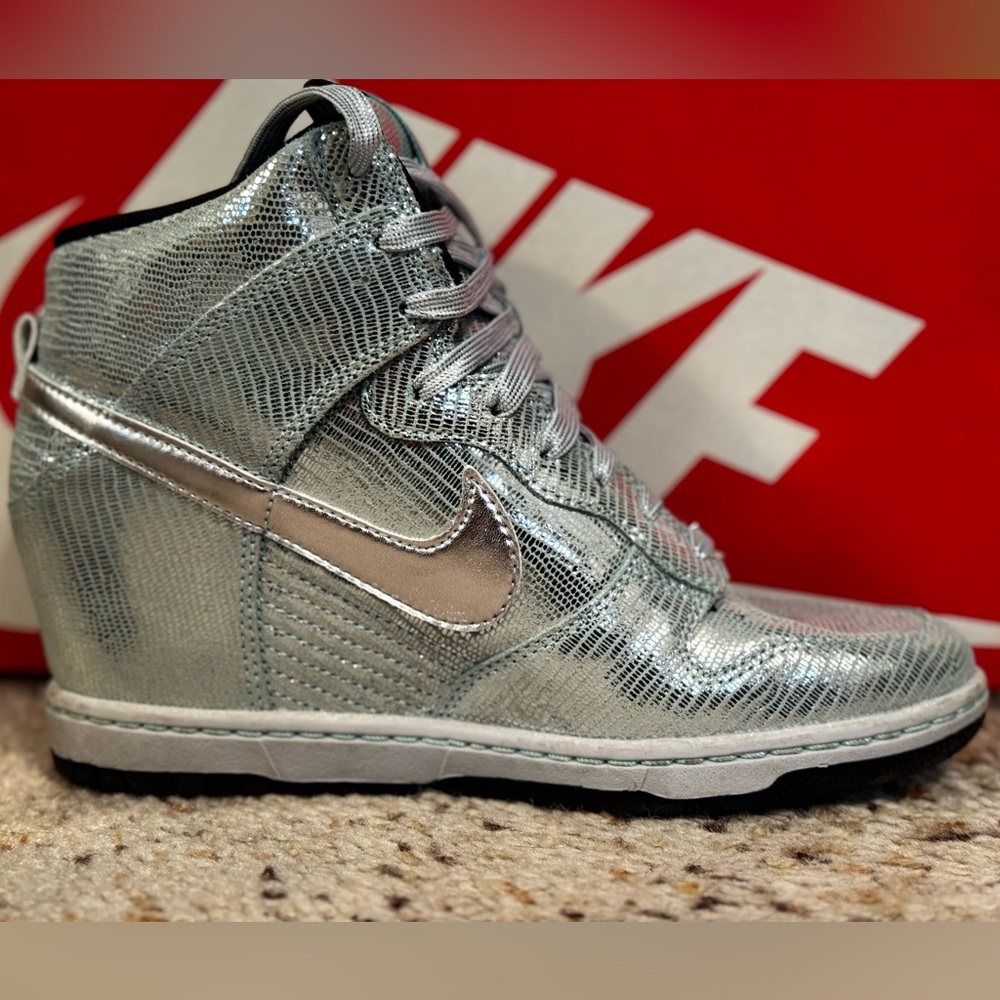 Nike RARE Air Max Lunar Women's Silver sparkle High-Top wedge Sneakers size 8